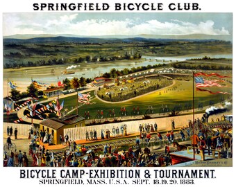 1883 Springfield, MA Bicycle Club Bicycle Camp- Digitally Remastered Fine Art Print / Poster Digital Download