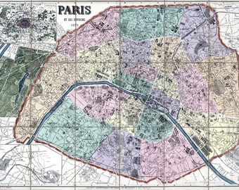 Map of PARIS France 1870's Antique Map Digitally Remastered Poster Digital Download