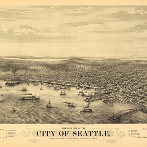 Seattle Washington 1878 Vogelperspektive Panoramakarte digital remastered Poster digitaler Download