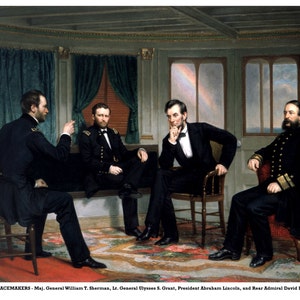 The Peacemakers Civil War Portrait President Abraham Lincoln Generals William Sherman, Ulysses Grant, Admiral David Porter Digital Download