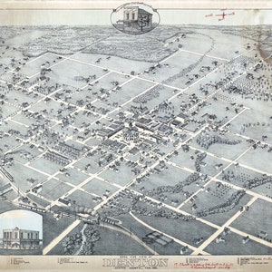 1883 Denton Texas Panorama Karte Vögel Blick auf Vintage antike digitale Download