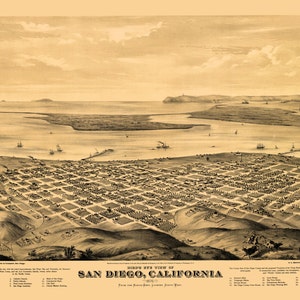 San Diego Kalifornien 1876 Vogelperspektive Panoramakarte digital remastered Poster digitaler Download