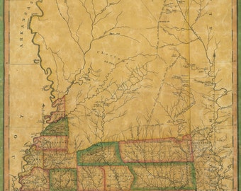 1819 Map of Mississippi DIGITAL DOWNLOAD State of Mississippi Showing Populated Counties and Indian Tribes