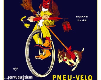 1900 Paris, France Continental Bicycle Tires / Unicycle - Digitally Remastered Fine Art Print / Poster Digital Download