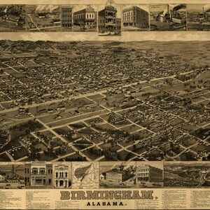 BIRMINGHAM ALABAMA 1885 Vogelperspektive Panoramakarte digital remastered Poster digitaler Download
