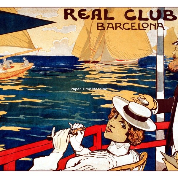 Real Club de Barcelona Spain Yacht Sail Boats Sailing Vintage Digitally Remastered Fine Art Print / Poster Digital Download