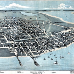 CORPUS CHRISTI TEXAS 1887 Vogelperspektive Panoramakarte digital remastered Poster Digital Download