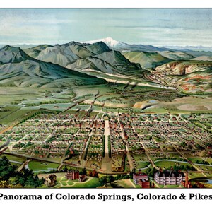 Colorado Springs CO 1890 Vogelperspektive Panoramakarte digital remastered Poster digitaler Download