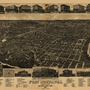 FORT WORTH TEXAS 1886 Vogelperspektive Panoramakarte digital remastered Poster digitaler Download