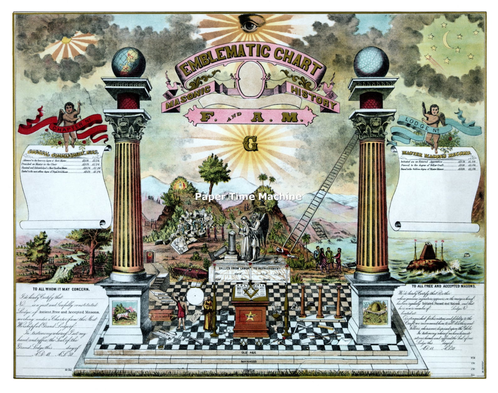 emblematic-chart-of-masonic-history-masons-freemasonry-vintage-etsy