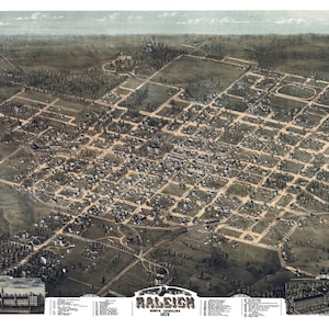 Raleigh North Carolina 1872 Bird's Eye View Panoramic Map Digitally Remastered Poster Digital Download