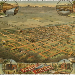 Phoenix Arizona 1885 Vogelperspektive Panoramakarte digital remastered Poster digitaler Download