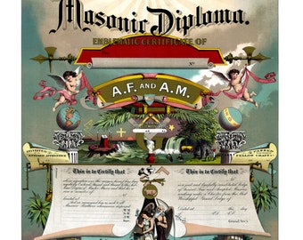 19th Century Masonic Lodge Diploma Masons Digitally Remastered Fine Art Print Digital Download