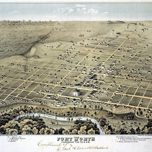 FORT WORTH TEXAS 1876 Vogelperspektive Panoramakarte digital remastered Poster digitaler Download