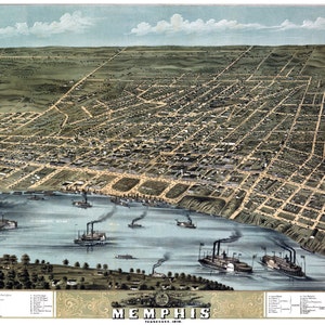 Memphis Tennessee 1870 Vogelperspektive Panoramakarte digital remastered Poster digitaler Download