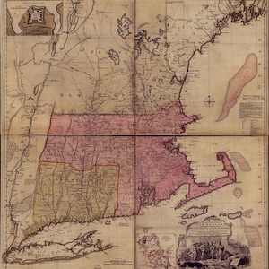 1755 KAART van New England DIGITAL DOWNLOAD Massachusetts Bay Connecticut New Hampshire