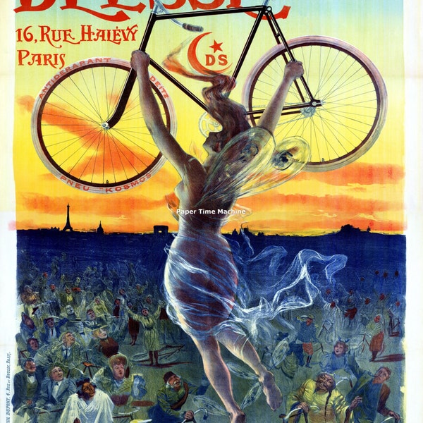 Paris France Nude Fairy Deesse Bicycle Advertising Art Print - Digitally Remastered Fine Art Print / Poster Digital Download