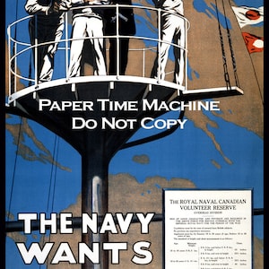 Royal Canadian Navy Wants Men WWI Vintage Art Print - Digitally Remastered Fine Art Print / Poster Digital Download Printable