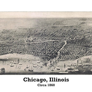 Chicago Illinois 1860 Vogelperspektive Panoramakarte digital remastered Poster digitalherunterladen