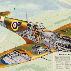 El nuevo cartel del avión de combate británico Spitfire de la Segunda Guerra Mundial de Gran Bretaña cortado descarga digital imprimible de muy alta resolución