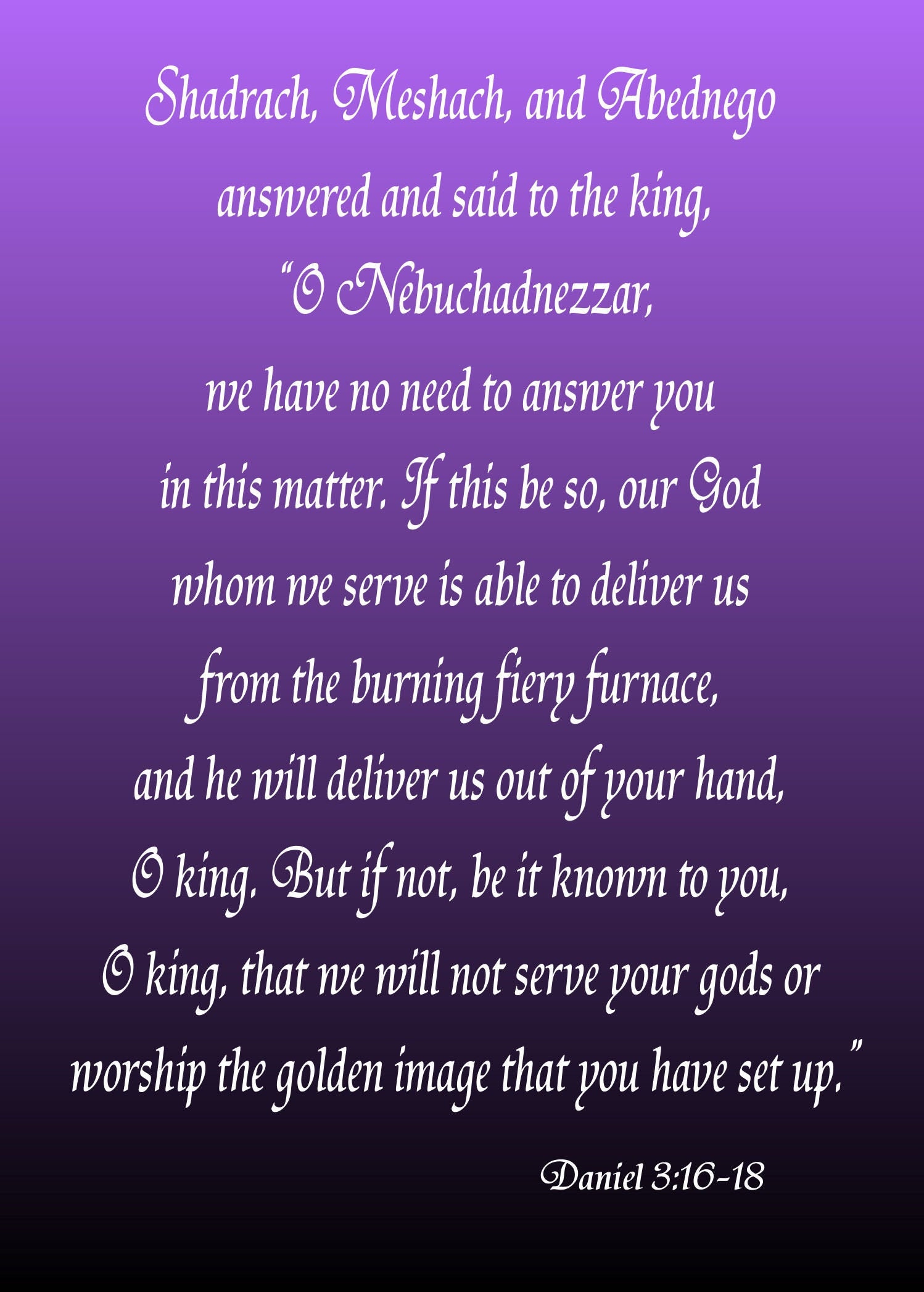 Daniel 3 16 18 bible verse digital download printable wall art print or