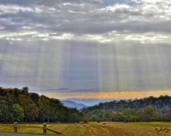 Sun Rays, Landscape Photography,Nature Print,Clouds, Country photo,Wall Art, Panorama,Country Scene,Biltmore