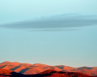 Landscape photography, panoramic scenery, Sunrise,Blue Ridge Mountains, Lenticular Cloud, Cloud photograph,Wall Art, Home decor, 10 x 20