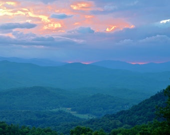 Blue Ridge Mt, Smoky Mt Sunset, Landscape Photograph, North Carolina, Wall Art, Home Decor, Mountain Photo