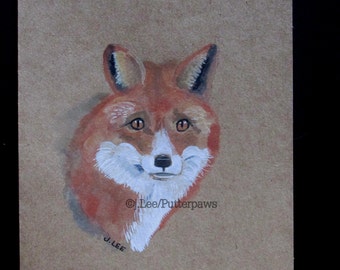 Original, Hand Painted, Fox Watercolor, Blank Note  Card, Gift, to Frame