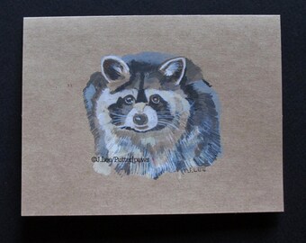 Raccoon Painting,Original Watercolor, Hand Painted Card,Raccoon, Blank Note Card,  Gift, To Frame, Card or wall art