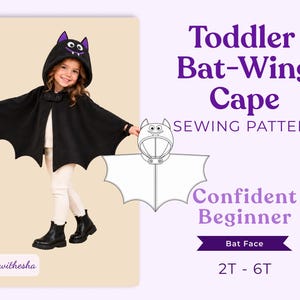 Halloween Cape Sewing Pattern PDF, Kids Bat Costume Pattern, Hooded Bat Wing Cape, Toddler Costume, Kids Ghost Costume