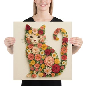 Cat Flowers Poster