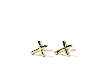 Inverted Cross Studs // solid sterling silver // 14k gold vermeil // handmade petite delicate St. Peter's Cross earrings
