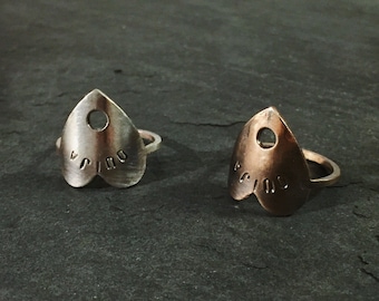 Ouija Planchette Ring // hand fabricated oracle ring / sterling silver or bronze / hand stamped engraved lettering // Mod Evil