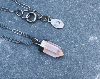 Rose Quartz Mini Crystal Point Pendant // The Stone that Harmonizes - Clear Quartz for Self Love and Love of Others // Mod Evil