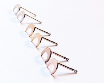 Horned Moon Studs // solid sterling silver 14k gold vermeil or rose gold vermeil / hand fabricated petite lunar crescent earrings / Mod Evil