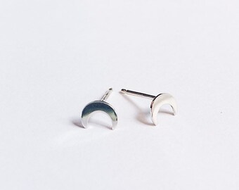 Horned Moon Studs // solid sterling silver 14k gold vermeil or rose gold vermeil / handmade moon lunar crescent earrings / Mod Evil
