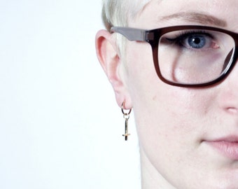 The Gabriel Earring // in solid sterling silver or 14k gold vermeil // inverted cross dangle earring // sold individually