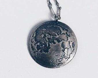 Near Side of the Moon // the Mini Near Side // handmade sterling silver lunar pendant // gunmetal // the Satellite Collection from Mod Evil