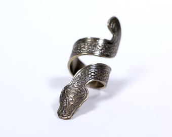 The Serpent Ring // adjustable statement snake ring in silver or gold with highly detailed etch // Roving Beasts from Mod Evil