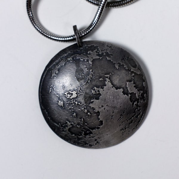 The Near Side of the Moon Pendant // handmade sterling silver moon medalion // gunmetal // the Satellite Collection from Mod Evil