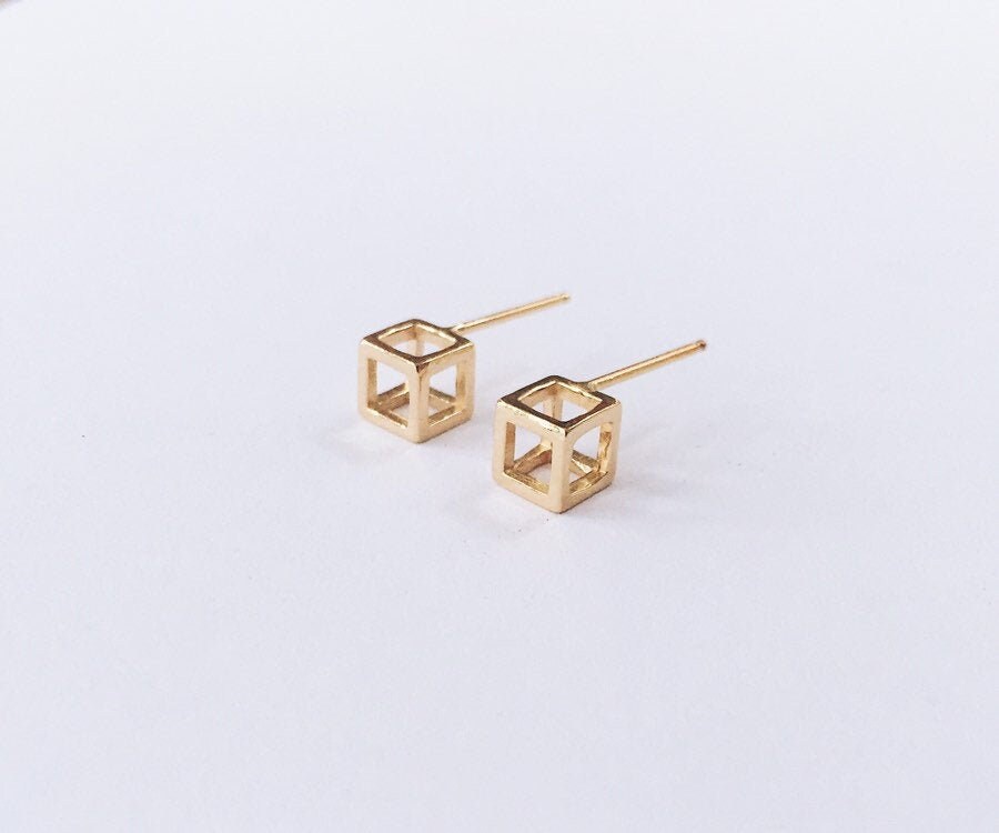 限定価格セール！ 14k // Earrings Cube Gold Minimalist Silver Sterling or アクセサリー