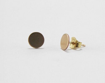 Circle Studs //14k gold filled / hand fabricated petite delicate tiny disk earrings // Simple Geometry from Mod Evil