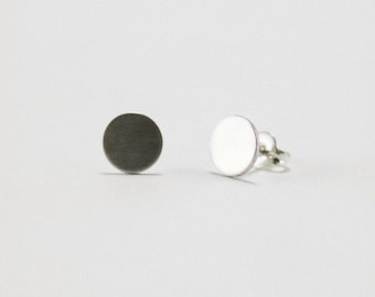 Circle Studs // solid sterling silver / hand fabricated petite delicate tiny disk earrings // Simple Geometry from Mod Evil