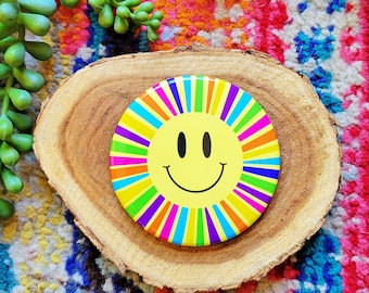 Rainbow Smiley Face Magnet | Colorful Fridge Decor