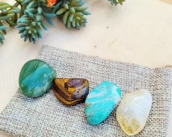 Prosperity and Abundance Crystal Kit with chart and pouch | Money Gemstone Set | 4 Tumbled Stone Crystal Set | Money Crystals