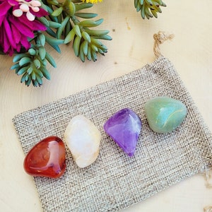 Workplace Office Zen Crystal Kit with chart and pouch | Work Gemstone Set  | 4 Tumbled Stone Crystal Set | Workplace Crystal Set