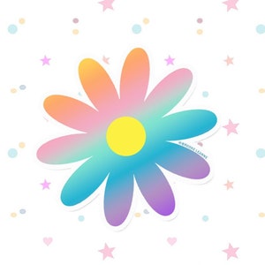 Daisy Flower Sticker | Pastel Rainbow Vinyl Sticker | Flower Car Decals | Hippie Flower Sticker | Daisy Retro Decal | Rainbow Sticker