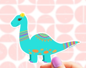 Girly Brontosaurus Sticker | Rainbow Dinosaur Decal