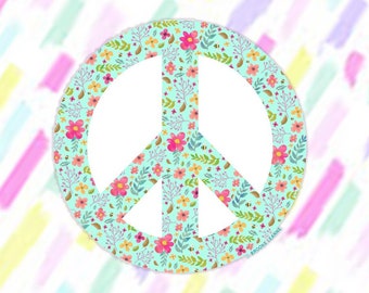 Floral Peace Sign Sticker, Hippie Flower Power Sticker, Boho Vinyl Decal,  Groovy Laptop